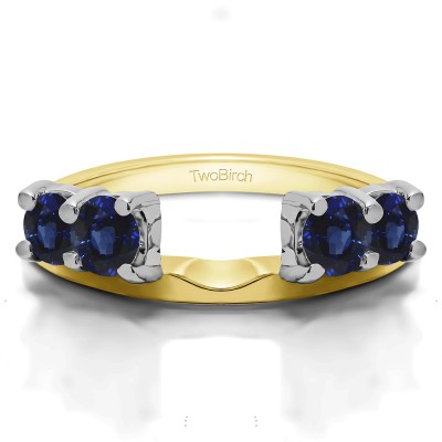 0.15 Ct. Sapphire Graduated Four Stone Shared Prong Set Ring Wrap in Two Tone Gold