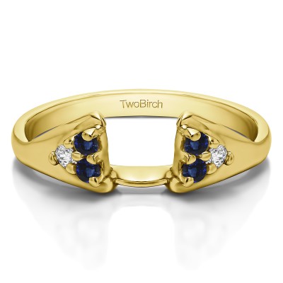 0.15 Ct. Sapphire and Diamond Six Stone Prong Set Cluster Ring Wrap Enhancer in Yellow Gold
