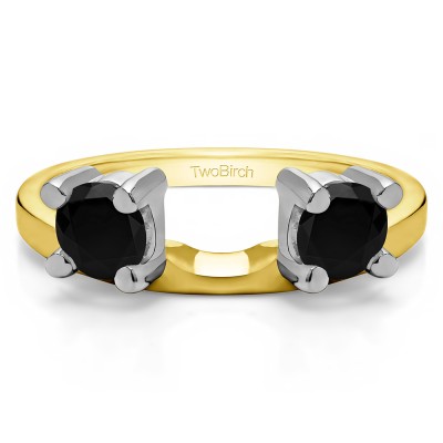 0.75 Ct. Black Two Stone Round Ring Wrap Enhancer in Two Tone Gold