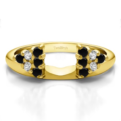 0.25 Ct. Black and White Twelve Stone Shared Prong Cluster Ring Wrap Enhancer in Yellow Gold