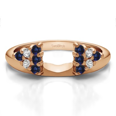 0.25 Ct. Sapphire and Diamond Twelve Stone Shared Prong Cluster Ring Wrap Enhancer in Rose Gold