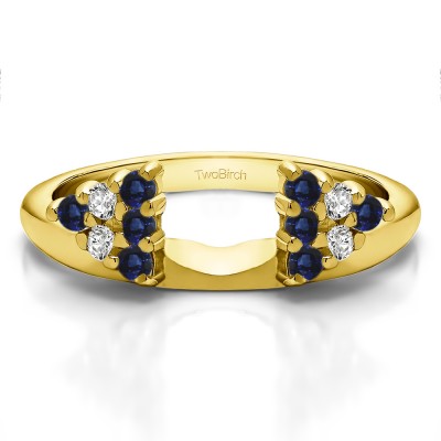 0.25 Ct. Sapphire and Diamond Twelve Stone Shared Prong Cluster Ring Wrap Enhancer in Yellow Gold