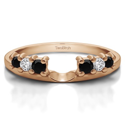 0.25 Ct. Black and White Double Shared Prong Graduated Six Stone Ring Wrap in Rose Gold