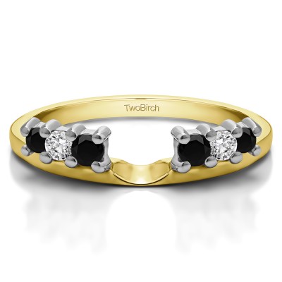 0.25 Ct. Black and White Double Shared Prong Graduated Six Stone Ring Wrap in Two Tone Gold