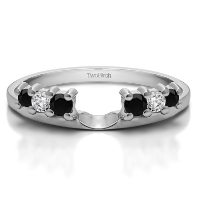 0.25 Ct. Black and White Double Shared Prong Graduated Six Stone Ring Wrap