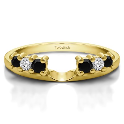 0.25 Ct. Black and White Double Shared Prong Graduated Six Stone Ring Wrap in Yellow Gold