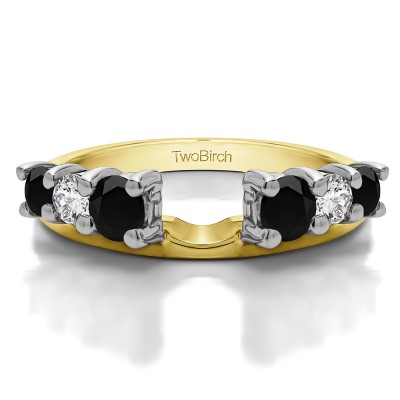 0.75 Ct. Black and White Double Shared Prong Graduated Six Stone Ring Wrap in Two Tone Gold