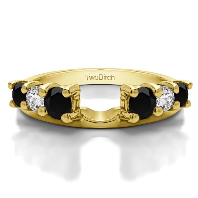 0.75 Ct. Black and White Double Shared Prong Graduated Six Stone Ring Wrap in Yellow Gold