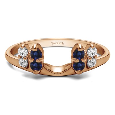 0.16 Ct. Sapphire and Diamond Marquise Shaped Round Ring Wrap Enhancer in Rose Gold