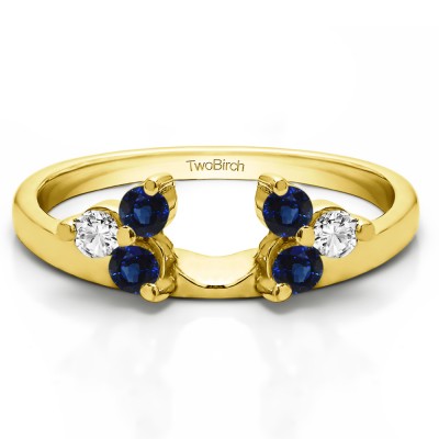0.12 Ct. Sapphire and Diamond Three Stone Cluster Ring Wrap Enhancer  in Yellow Gold