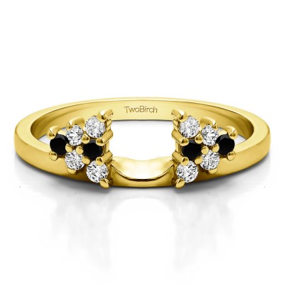 0.23 Ct. Black and White Triangular Cluster Ring Wrap Enhancer in Yellow Gold