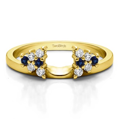 0.23 Ct. Sapphire and Diamond Triangular Cluster Ring Wrap Enhancer in Yellow Gold
