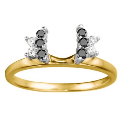 0.26 Ct. Black and White Prong Set Star Solitaire Ring Wrap in Two Tone Gold