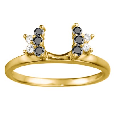 0.26 Ct. Black and White Prong Set Star Solitaire Ring Wrap in Yellow Gold
