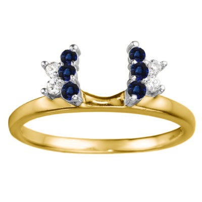 0.19 Ct. Sapphire and Diamond Prong Set Star Solitaire Ring Wrap in Two Tone Gold