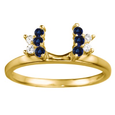 0.19 Ct. Sapphire and Diamond Prong Set Star Solitaire Ring Wrap in Yellow Gold