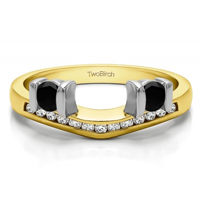 0.42 Ct. Black and White Two Stone Anniversary Ring Wrap in Two Tone Gold
