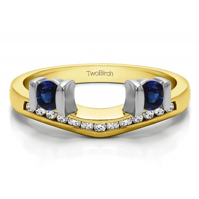 0.42 Ct. Sapphire and Diamond Two Stone Anniversary Ring Wrap in Two Tone Gold