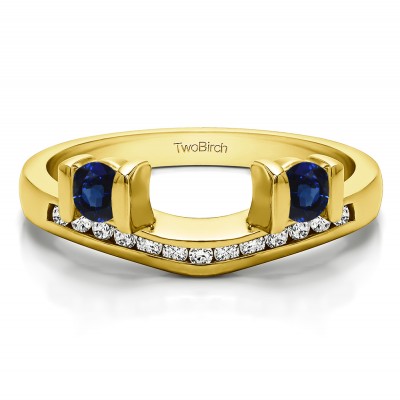 0.42 Ct. Sapphire and Diamond Two Stone Anniversary Ring Wrap in Yellow Gold
