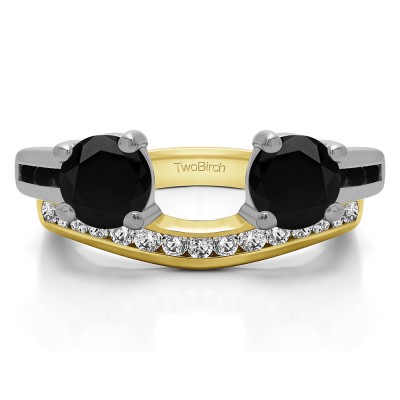 0.75 Ct. Black and White Two Stone Ring Wrap with Channel Set Band in Two Tone Gold