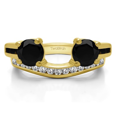 0.75 Ct. Black and White Two Stone Ring Wrap with Channel Set Band in Yellow Gold