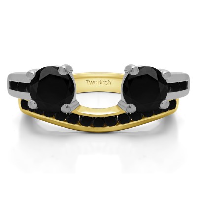 0.75 Ct. Black Two Stone Ring Wrap with Channel Set Band in Two Tone Gold