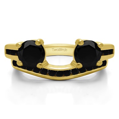 0.75 Ct. Black Two Stone Ring Wrap with Channel Set Band in Yellow Gold