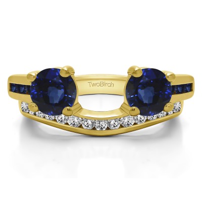 0.65 Ct. Sapphire and Diamond Two Stone Ring Wrap with Channel Set Band in Yellow Gold