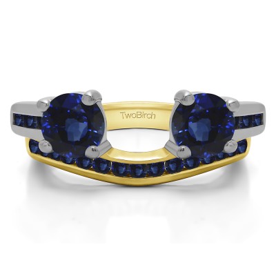 0.65 Ct. Sapphire Two Stone Ring Wrap with Channel Set Band in Two Tone Gold