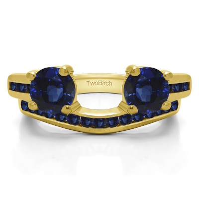 0.65 Ct. Sapphire Two Stone Ring Wrap with Channel Set Band in Yellow Gold