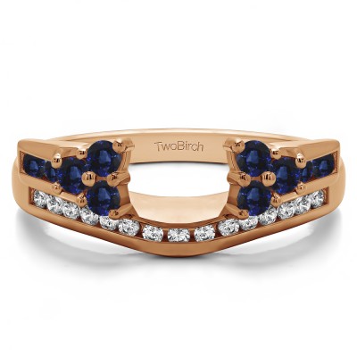 0.5 Ct. Sapphire and Diamond Round Cluster Anniversary ring wrap in Rose Gold