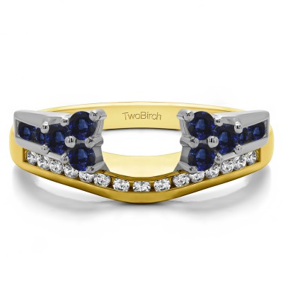 0.5 Ct. Sapphire and Diamond Round Cluster Anniversary ring wrap in Two Tone Gold
