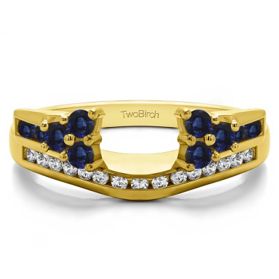 0.5 Ct. Sapphire and Diamond Round Cluster Anniversary ring wrap in Yellow Gold