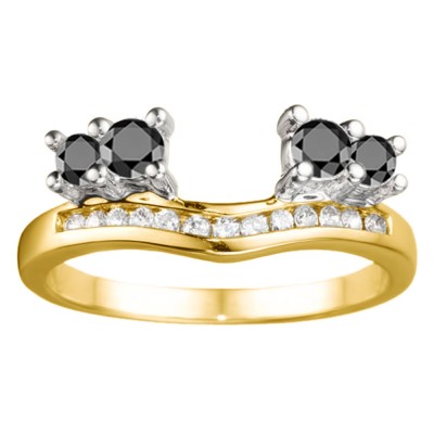 0.73 Ct. Black and White Four Stone Solitaire Anniversary Ring Wrap Enhancer in Two Tone Gold