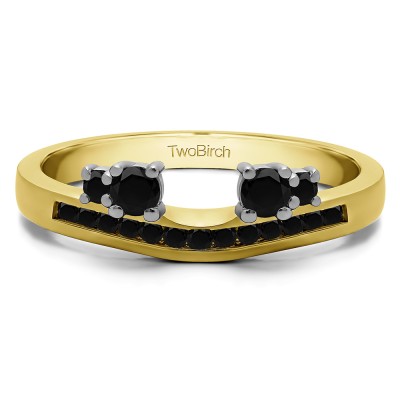 0.34 Ct. Black Four Stone Solitaire Anniversary Ring Wrap Enhancer in Two Tone Gold