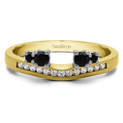 0.41 Ct. Black and White Four Stone Solitaire Anniversary Ring Wrap Enhancer in Two Tone Gold