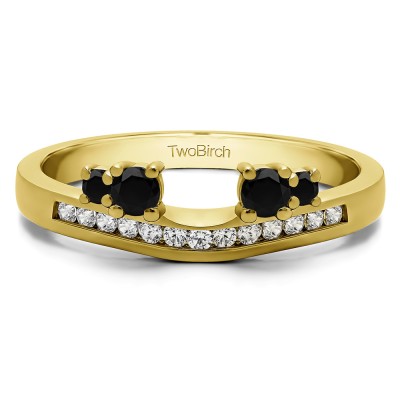 0.41 Ct. Black and White Four Stone Solitaire Anniversary Ring Wrap Enhancer in Yellow Gold
