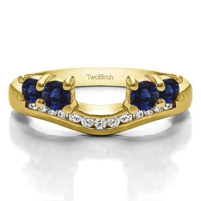 0.34 Ct. Sapphire and Diamond Four Stone Solitaire Anniversary Ring Wrap Enhancer in Yellow Gold