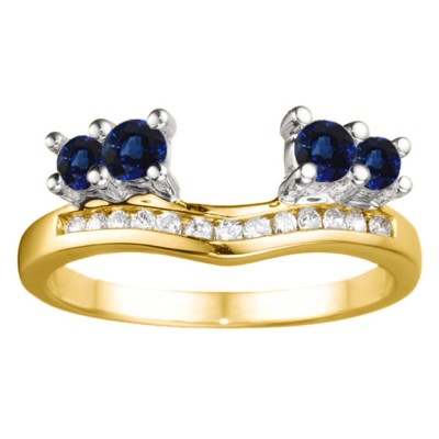 0.34 Ct. Sapphire and Diamond Four Stone Solitaire Anniversary Ring Wrap Enhancer in Two Tone Gold