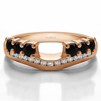 0.49 Ct. Black and White Six Stone Anniversary Ring Wrap with Channel Set Band in Rose Gold