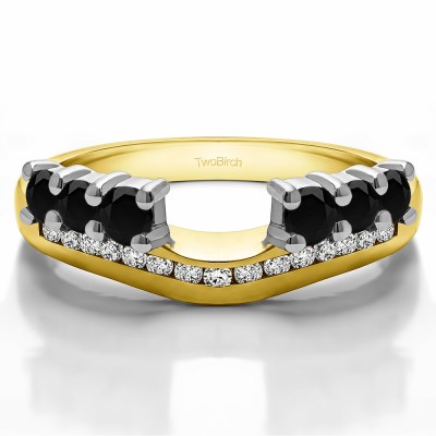 0.49 Ct. Black and White Six Stone Anniversary Ring Wrap with Channel Set Band in Two Tone Gold