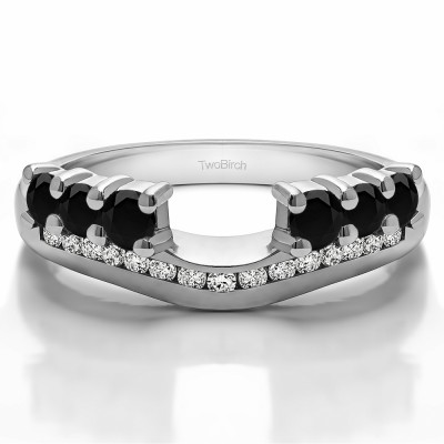 0.49 Ct. Black and White Six Stone Anniversary Ring Wrap with Channel Set Band