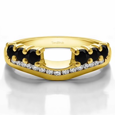 0.49 Ct. Black and White Six Stone Anniversary Ring Wrap with Channel Set Band in Yellow Gold