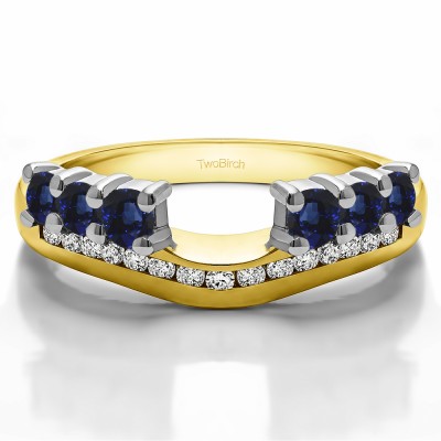 0.49 Ct. Sapphire and Diamond Six Stone Anniversary Ring Wrap with Channel Set Band in Two Tone Gold