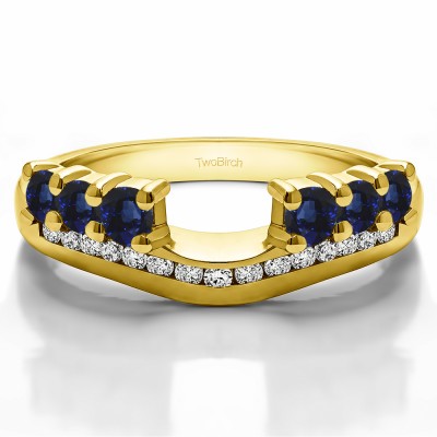 0.49 Ct. Sapphire and Diamond Six Stone Anniversary Ring Wrap with Channel Set Band in Yellow Gold