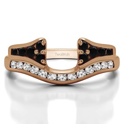 0.76 Ct. Black and White Round Channel Set Curved Anniversary Ring Wrap with Round  in Rose Gold
