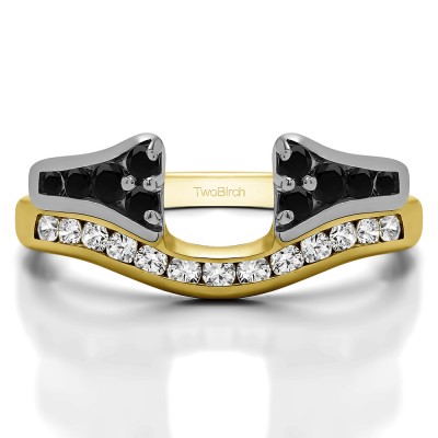 1.26 Ct. Black and White Round Channel Set Curved Anniversary Ring Wrap with Round  in Two Tone Gold