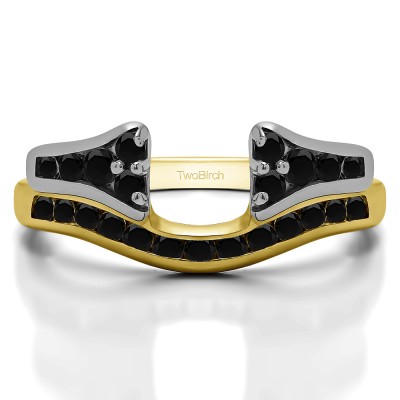 0.48 Ct. Black Round Channel Set Curved Anniversary Ring Wrap with Round  in Two Tone Gold