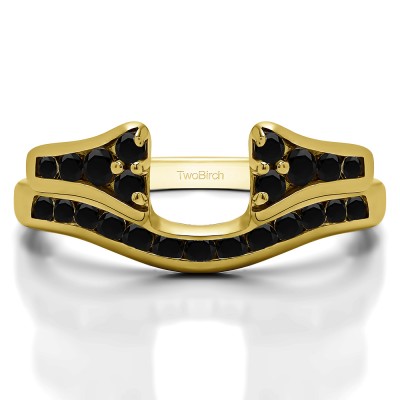 0.48 Ct. Black Round Channel Set Curved Anniversary Ring Wrap with Round  in Yellow Gold