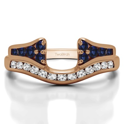 0.48 Ct. Sapphire and Diamond Round Channel Set Curved Anniversary Ring Wrap with Round  in Rose Gold